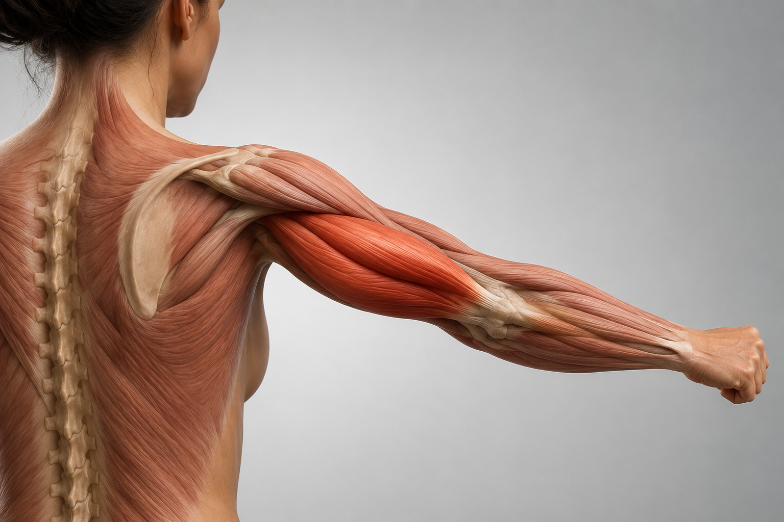 "Anatomski prikaz tricepsa na stražnjoj strani nadlaktice kao mišića koji ispružava lakat"